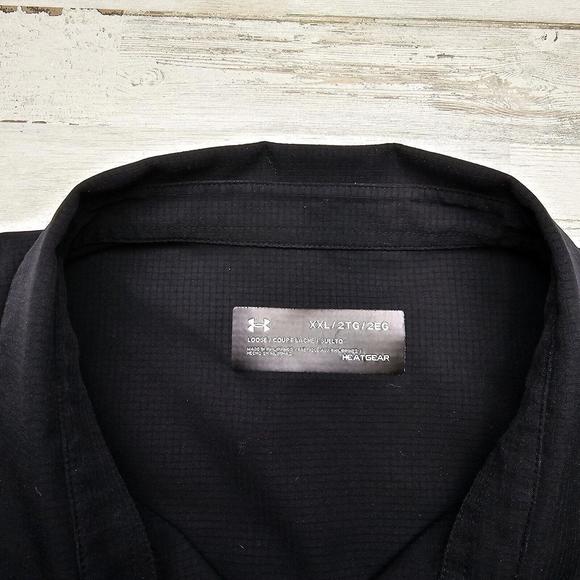 Under Armour Mens Black Heatgear Button Up Short Sleeve Shirt Size 2XL Floyds TX - Picture 3 of 6